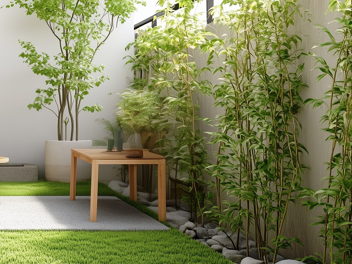 植栽越しに光が届く落ち着いた中庭空間